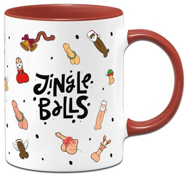 Tassenbrennerei Tasse - Jingle Balls - Penis Weihnachtstasse lustig - Geschenk für Männer & Frauen - Ugly Kaffeetasse für Weihnachten (Rot)