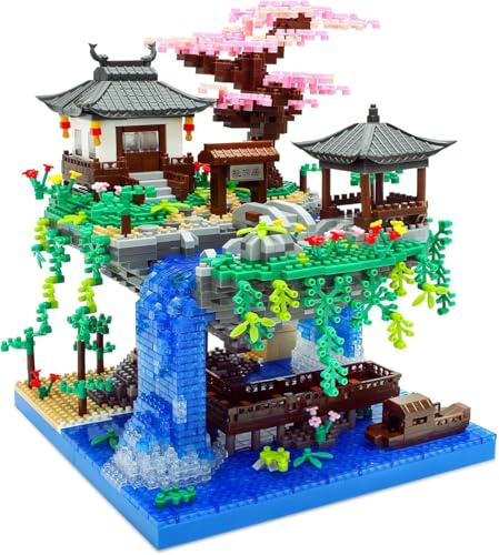 highdar Pfirsichblüten Teich Blumen Bausteine, Mini Chinesische Architektur Peach Blossom Pool Modellbausatz, 2705 Klemmbausteine Modular Haus Geschenk für Erwachsene Teenager