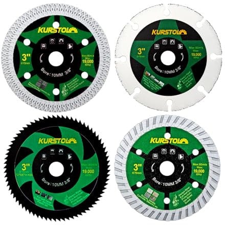 KURSTOL Diamant Trennscheibe Set - 4 Stück 75mm x 10mm Sägeblatt für Fliesen Metall Holz Beton