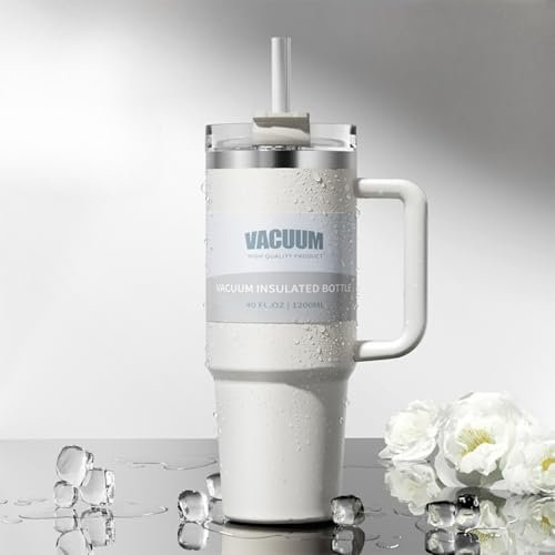 E&C Life Water Bottle with Straw - 1.2 L Thermal Mug & Thermos Bottle for Car, Portable Car Mug, Thermal Tumbler, BPA-Free, Perfect for Hot and Cold Drinks