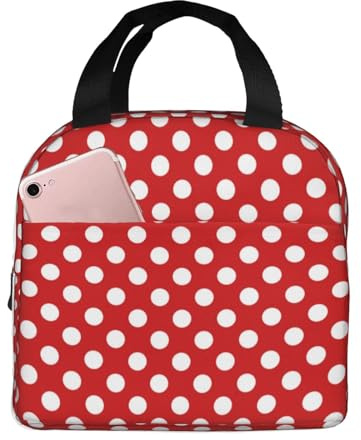 Lunchtasche mit weißen Punkten, leuchtend rot, für Damen und Herren, isolierte Lunchtasche, wiederverwendbar, große Kapazität, auslaufsicher, für Arbeit