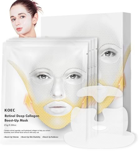 Retinol Deep Collagen Maske, Kollagen Boosting Maske, Doppelkinn Entferner Gesichtsmaske, 3D Face Lifting Tape für V-Linie, Anti-Falten Korean Skincare, Kinnmaske Verbessert die Elastizität