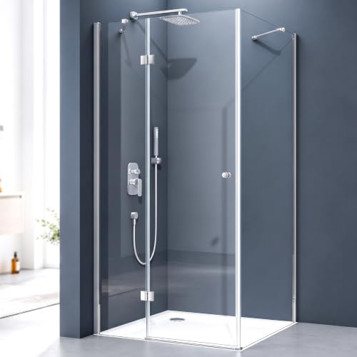 doporro Eck-Duschkabine 90x100cm Eckdusche ESG-Sicherheitsglas Klarglas | Inkl. Easy-Clean-Beschichtung | Links- oder rechtsmontierbar | Hochwertige Aluminiumprofile in Chrom | Ravenna05K
