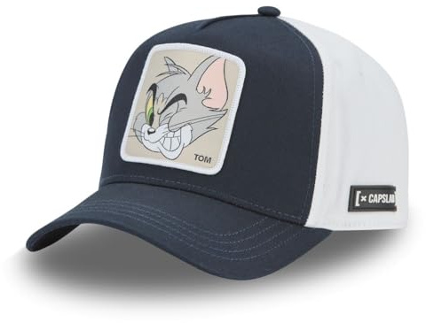 Capslab Trucker Cap mit Patch Tom & Jerry – Offiziell lizenzierte Snapback Basecap – Belüftete Netzrückseite – Einstellbare Größe – Unisex Design
