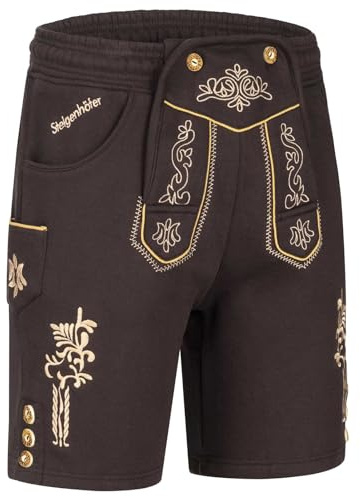Steigenhöfer Manufaktur Kurze Trachten Jogginghose mit Kordelzug im Lederhosen Look - Moritz - Jogging Lederhose Herren Tracht für Oktoberfest Wiesn und weitere Feierlichkeiten - Braun - XXL