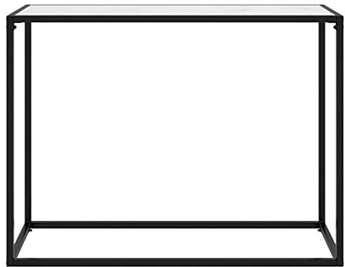 Eleganz Table console blanche 100 x 35 x 75 cm – Table moderne en verre trempé et acier revêtu par pulvérisation – Idéale pour le salon, le couloir ou le bureau – Élégante et durable