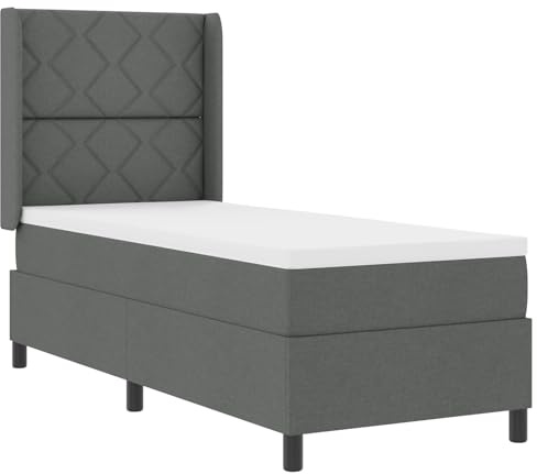 vidaXL Boxspringbett mit Matratze Dunkelgrau 90 x 190 cm Stoff, Schlafzimmer, modernes, haltbares Boxspringbett, Schaum-Matratze, LED-Rahmen, verstellbares Kopfteil, Komfort!