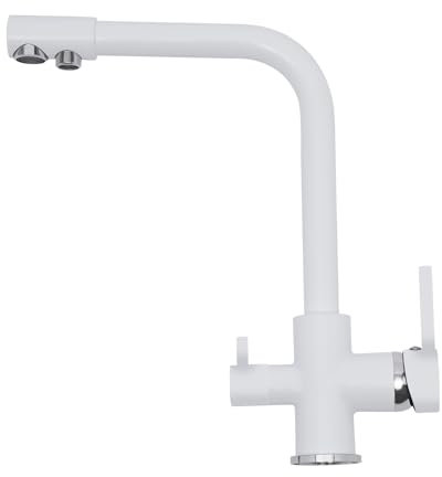 Grifo de cocina de 3 vías, blanco giratorio 360°, grifo mezclador de temperatura ajustable, grifo de agua potable, grifo de cocina, grifo de cocina cromado, filtro de agua, fregadero mezclador