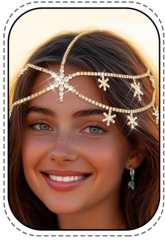 IYOU Braut Hochzeit Kopfkette Gold Stern Funkelnd Kristall kopfschmuck Sterne Anhänger Haarschmuck für Damen
