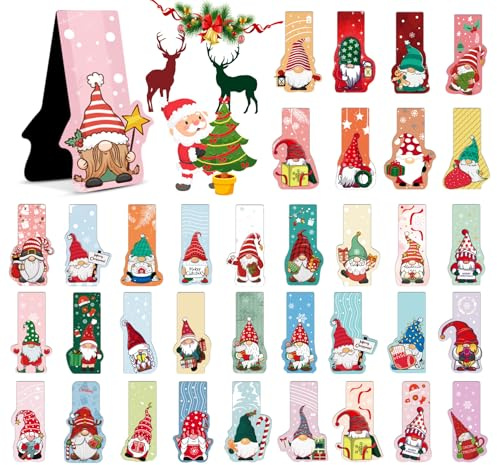 NOTEZMATE 36 Stück Weihnachten Magnetische Lesezeichen Weihnachtsgnom Magnetic Markings Bunt mit 36 verschiedene Weihnachtsmuster, Magnetische Seiten Clips für Freunde Familie und Buchliebhaber