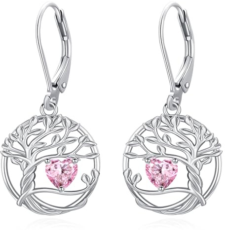 Eusense Orecchini Albero della Vita con Cuore con Zirconi Blu, Rosa e Rossi, Orecchini Pendenti Regalo per Donna Ideale per Anniversario e San Valentino