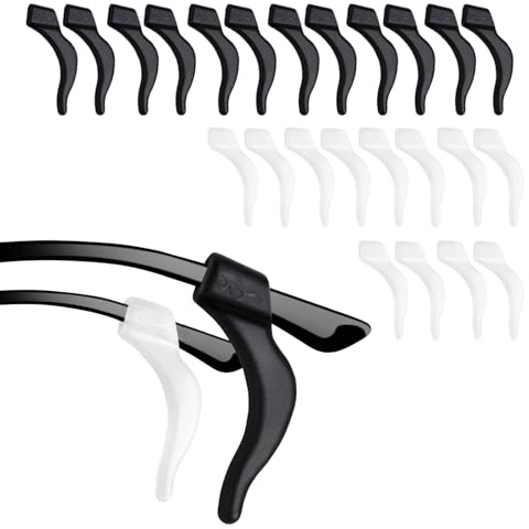 HEIZHU 24 Pcs Universal Glasses Ear Grips,12 PairsAnti Slip Glasses Grips for Glasses, Sunglasses, Spectacles - (Black and Transparent)