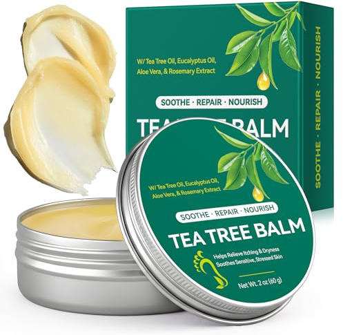Soothing Tea Tree Oil Cream & Balm for Dry & Sensitive Skin– Tea Tree Cream with Plant Extracts to Help Relieve Discomfort on Hands, Feet, Elbows & Knees, Tea Tree Oil Balm Moisturising Formula, 60g