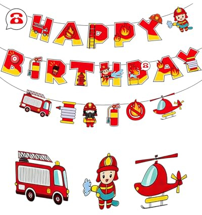 HZAOPZE 1Pcs Happy Birthday Girlande, Geburtstag Girlande Set, Feuerwehr Geburtstag Deko Banner, Party Dekoration Geburtstag im Feuerwehr-Stil, Happy Birthday Aufschrift für Kinder Party