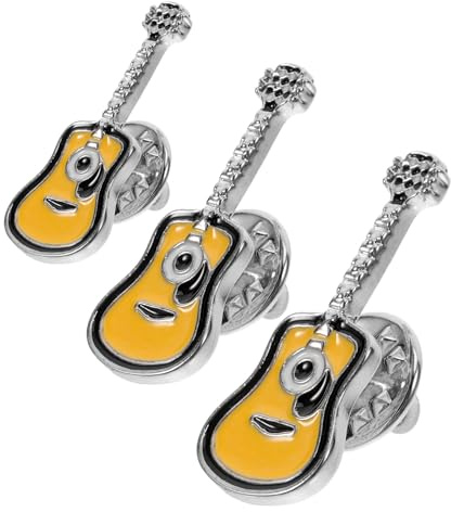 MALUGOGO Gitarren Anstecknadeln Gelbe Farbe 3 Stück aus Legierung Einfach zu Kombinieren Modische Broschen im Retro Punk Stil für Geburtstag und Hochzeit