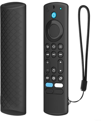 Entgoinggo Leichte, stoßfeste Silikon-Schutzhülle für Fire TV Stick-4K-Max Sprachfernbedienung, rutschfeste Schutzhülle mit Umhängeband und präzisen Aussparungen (schwarz)