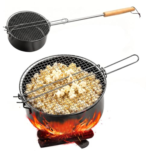 Popcorn Maker Lagerfeuer aus Kohlenstoffstahl, mit Hitzebeständiger Griff | Tragbar Popcorn Lagerfeuer, Leicht zu Reinigen, für Feuerstelle, Grill, Camping & Gartenparty
