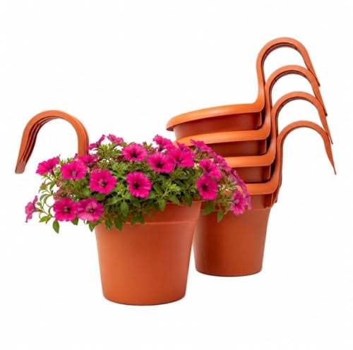 Vasi da Appendere Esterno in Plastica Ø 16 cm | Set da 6 Vasi, Terracotta | Portavasi da Appendere | Con Gancio per Balcone, Ringhiera, Traliccio e Pallet | Resistente ai Raggi UV