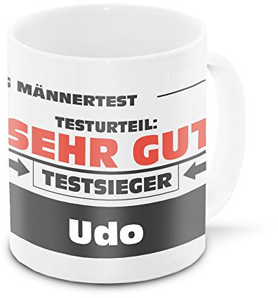 Namens-Tasse Udo mit Motiv Stiftung Männertest, weiss | Freundschafts-Tasse - Namens-Tasse