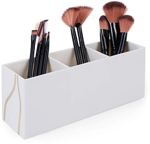 AUTOARK Makeup Brush Holder Organizer - 3 Slot Acrylic Cosmetics Brushes Storage Solution,Beige,AMKU-008