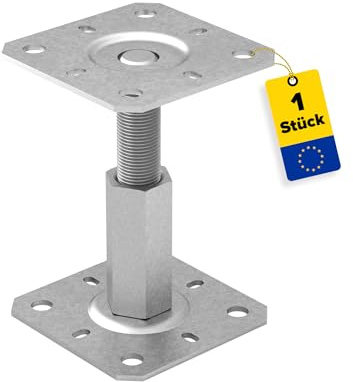 Pfostenträger höhenverstellbar 100 bis 150 mm- Pfostenträger aufschrauben - Stützenfuß - Pfostenanker - Aufschraubhülse - Anker - Gewindestange M20 - Ankerplatte 100/100x3 mm