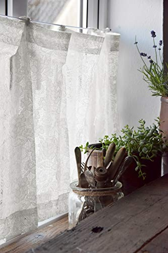 Jeanne d'Arc Living Kurzgardine Bistrogardine Gardine Spitze 50x140 cm (HxB) Creme Landhaus Shabby French Vintage Nostalgie
