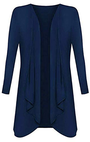 Womens Ladies Plus Size Long Sleeve Waterfall Cardigan Top Duster Coat Jacket, XL 16-18 Plus Size, Navy