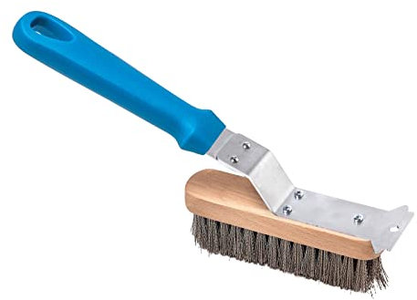 Gi.Metal Spazzola doppie Setole Acciaio Inox e Ottone per Griglia e Barbecue - con Raschietto in Acciaio Inox, Manico in Plastica leggera (Peso complessivo 0,90 Kg)