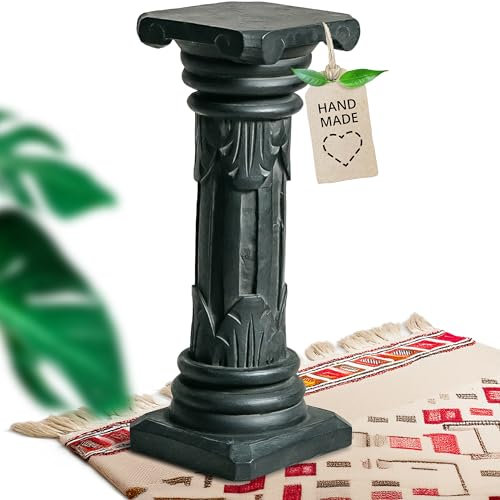 livasia edle Blumensäule Holz im Antik-Look – 40cm – Dekosäule aus Albiziaholz, Handgefertigt, Nachhaltig und Einzigartig aus Bali, Perfekt für Wohnzimmer, Flur oder Garten (Schwarz)