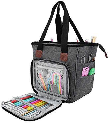 SumDirect Borsa per filati, organizer per maglieria, borsa portatile per filati, progetti di trasporto, ferri da maglia, uncinetti, manuali e altri accessori