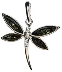 Artisana-Schmuck Bernstein Anhänger grüne Libelle (ohne Kette), gefasst in 925/000 Sterling Silber