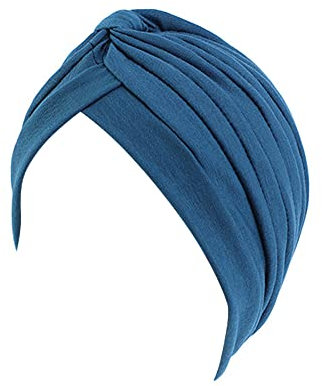 beauty YFJH Damen Baumwolle Turban Kopf Wrap Krebs Chemo Beanies Cap Kopfbedeckung Cap Bonnet Haarausfall Hut - Blau - Einheitsgröße