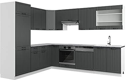 Vicco Eckküche Fame-Line, Anthrazit Landhaus/Weiß, 227 x 287 cm ohne Arbeitsplatte