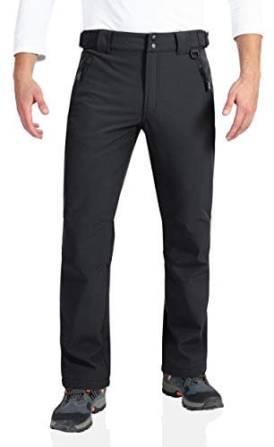 Outdoor Ventures Softshellhose Herren Wasserdicht Outdoorhose Winter Thermohose Warm Gefüttert Skihose Snowboardhose Winddicht Schneehose für Skifahren, Wandern, Trekking Schwarz 32W/30L