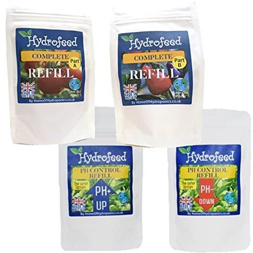 Hydrofeed Hydroponics refill Kit - 2 Part Hydroponics Nutrients, pH UP and pH Down Powders