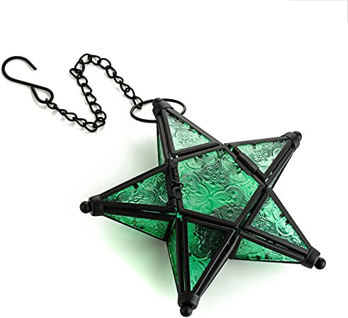 Sziqiqi Hänge Farblicher Fünf-Sterne Kerzenhalter Aus Glas, Eisen Kerzenhalter, Kerzenhalter Ornament Für Abendessen, Grün