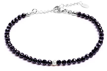 BERGERLIN Turmalin Armband schwarz mit 925 Sterling Silberperle – facettiertes, schwarzes Armband mit Verschluss – Größe M-L