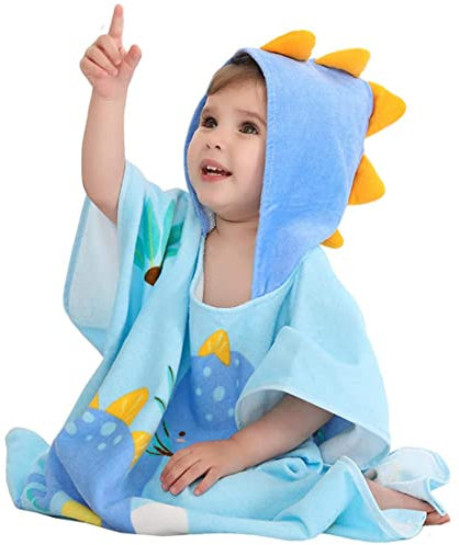 Hilmocho Poncho Toalla de Baño de Playa con Capucha para Niños Niñas Albornoz de Algodón con Capucha y Estampado Animal Toalla de Ducha de Piscina