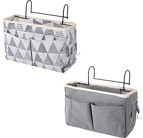 Zillary 2 Stück Betttaschen Körbe, Bett Organizer Betttasche, Stauraum Organizer Bett, Bett Tasche mit Darhthaken, für Lagern Sie Zeitschriften, Zeitungen, Schlafsäle, Schreibtische, Bücher, Brillen