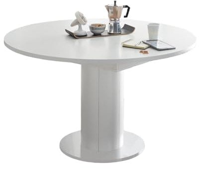 58 aufm Kessel Esstisch Rund ausziehbar Edda 7 110 x 110 x 78 Küchentisch Weiß Matt Lack 13549-110