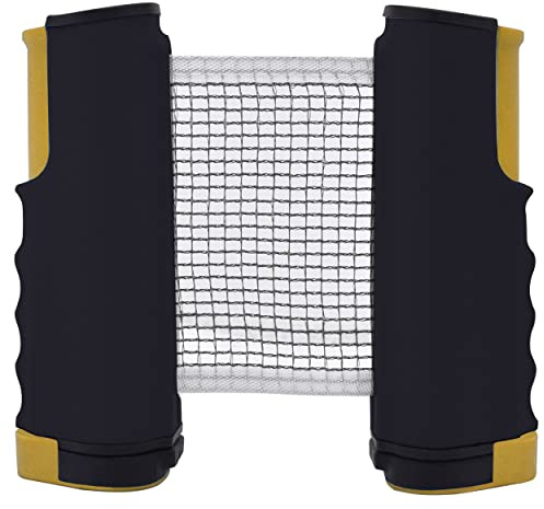 Fayvosiue Ausziehbares Tischtennisnetz, tragbares Tischtennisnetz, perfektes Baseballnetz für jeden Tisch (schwarz/gelb)