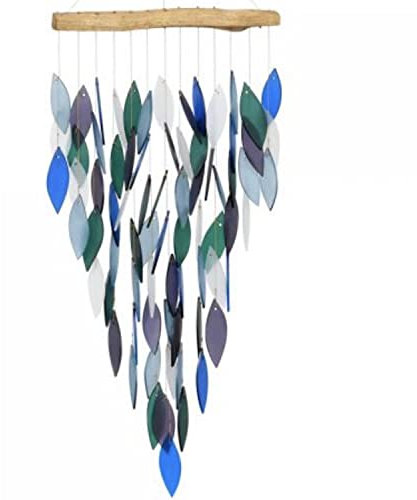 Blue Handworks Deluxe Pacific Wasserfall Glas & Treibholz-Klangspiel, sandgestrahltes Glas und gefundenes Holz, handgefertigt