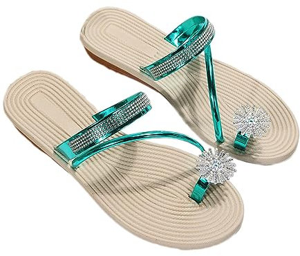 ticticlily Sandales Femmes Plates Sandales Été Bout Ouvert Metallic Boucle Plage Vacances Loisir Nu-Pieds Chaussures C Vert 39 EU