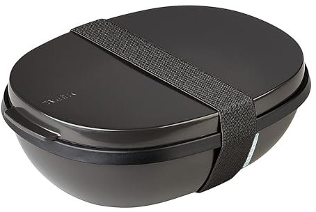 Mepal - Lunchbox Ellipse Duo - Meal Prep Box für Erwachsene & Salatbox zum Mitnehmen - Brotdose für ein gesundes Mittagessen - Ideal für Sandwiches & Salate - 825 ml + 600 ml - Nordic black