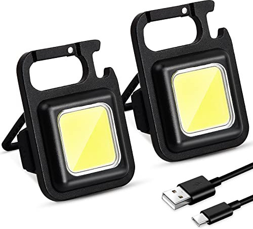 COB Keychain Flashlights,1000Lumens Rechargeable Waterproof Portable flashlights, Mini Led with Folded Bracket and Strong Magnet, 4 Working Modes for Daily Pocket Light, 2 Pack