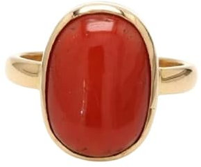 Art Deco Korallenring, Panchdatu, handgefertigter 14 Karat vergoldeter Ring für Damen und Herren, schönes Design, ideal (Größe 6 bis 16), 8, Edelstein Metall, Koralle