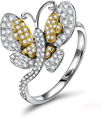 Lieson Hochzeit Ringe Weißgold 750 18K, Partnerringe Damen 0.5ct Diamant Schmetterling Verlobung Ringe Weißgold Große 62 (19.7)