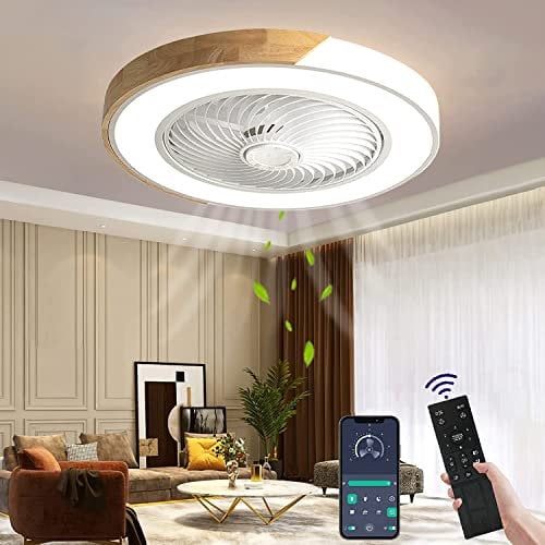 Wildcat Ventilador de techo de madera con luz LED de iluminación, lámpara silenciosa invisible regulable con control remoto, con temporizador