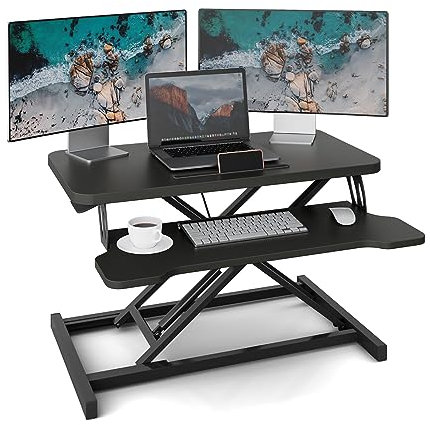 EAQ Standing Desk Converter,Dual Monitor Height Adjustable 81cm Standing Desk Sit to Stand Riser Converter Workstation with Wide Keyboard Tray