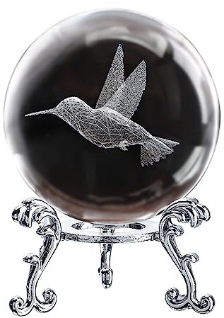 ZEERSHEE 3D Kristallkugel Kolibri Glas Kristall Kugel mit Ständer Geschenk für Frauen 60mm